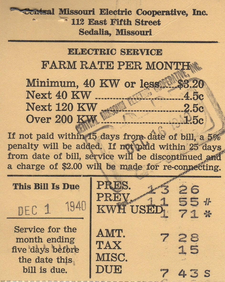 1940 Electric Bill